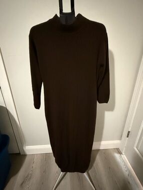 Nan Alexander 100% Pure Cashmere Sweater Dress Small Brown Maxi Mock Neck Knit